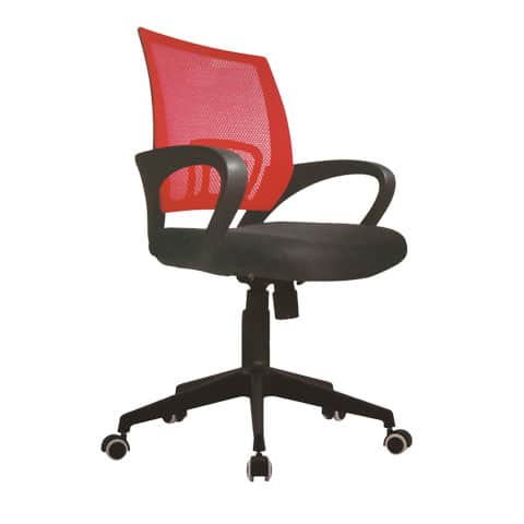 Ghế làm việc nhân viên lưng lưới đỏ, chân xoay nhựa - GNVVP06
