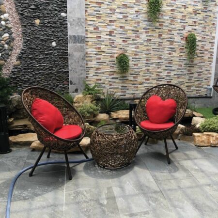 Bàn Ghế Cafe Sân Vườn Nhựa Giả Mây – BGCVP05