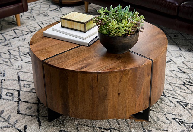 Mẫu bàn sofa tròn, chất liệu gỗ với vẻ đẹp mộc mạc