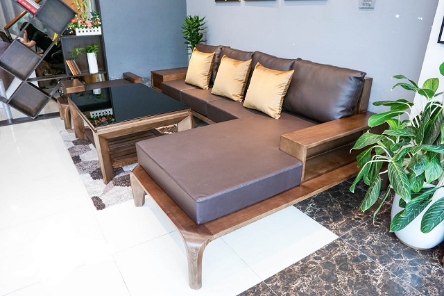 Sofa gỗ da sang trọng và hiện đại
