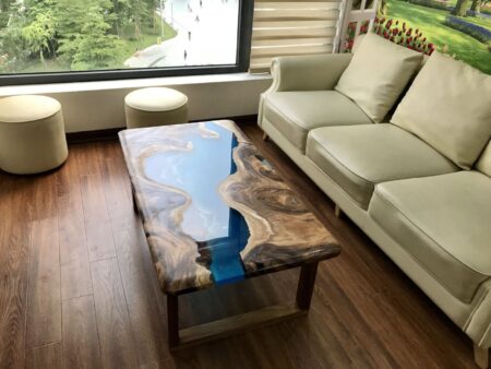 Bàn sofa epoxy chân gỗ tự nhiên chữ U – BTVP40