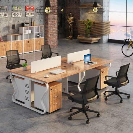 Cụm Bàn Làm Việc 4 Người Vách Ngăn Gỗ Công Nghiệp – BLVVP40