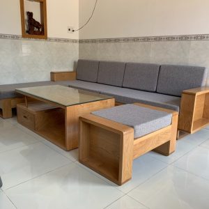sofa góc gỗ sồi mỹ