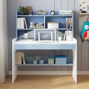Bàn học liền giá sách màu xanh trắng, thiết kế thông minh cho bé - BHSVP02