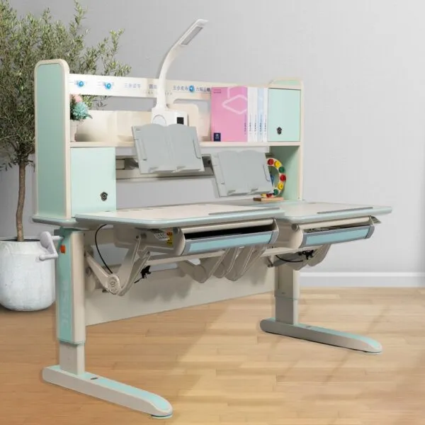 Bàn học thông minh đôi, nâng hạ độ cao, tích hợp giá sách và đèn LED - BHSVP29