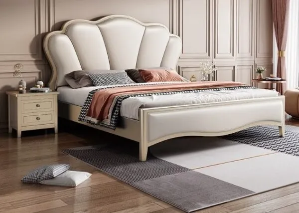 Giường Ngủ Hiện Đại Tựa Lưng Cánh Hoa Sang Trọng Màu Kem - GNVP47