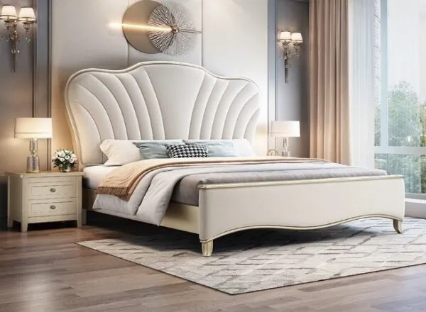 Giường Ngủ Hoàng Gia Cánh Quạt Màu Kem Sang Trọng Tinh Tế - GNVP53