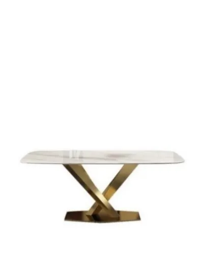 Bàn ăn mặt đá marble cao cấp, chân inox mạ vàng chữ X sang trọng hiện đại - BAVP18