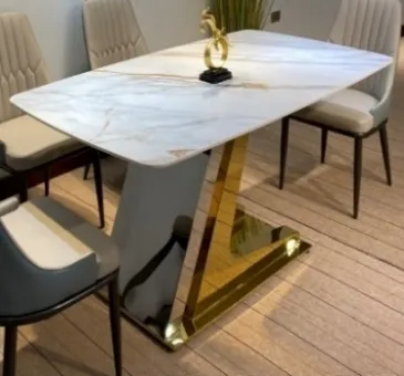 Bàn ăn mặt đá sang trọng - Chân chữ Z mạ vàng, phong cách hiện đại - BAVP07