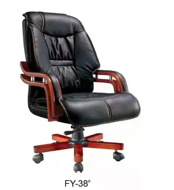 Ghế chủ tịch cao cấp lưng liền bọc da thật, chân xoay gỗ cao cấp - GGDVP25
