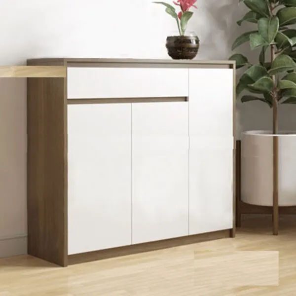 Tủ giày gỗ phối trắng nâu hiện đại, 3 cánh 1 ngăn kéo, thiết kế tối giản - TGVP36