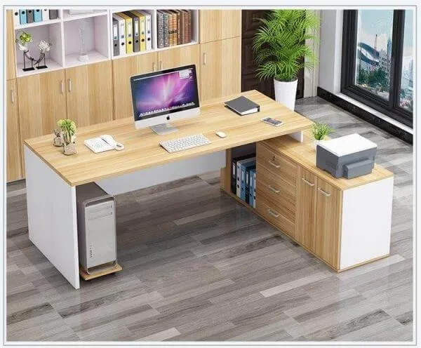 Bàn Giám Đốc Hiện Đại Có Tủ Phụ Và Giá Đỡ Máy Tính Case 1m6 - BGDVP19