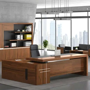 Bàn Giám Đốc Hiện Đại Yếm Trơn Sọc Trắng Tủ Phụ 1m6 - BGDVP51