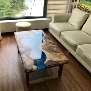 Bàn sofa epoxy chân gỗ tự nhiên chữ U - BTVP40