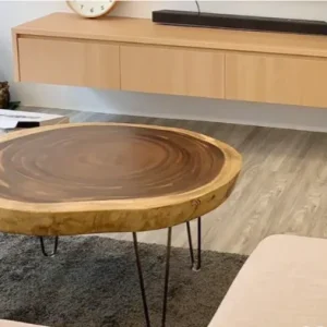 Bàn sofa gỗ me tây vân đỏ chân sắt - BTVP31