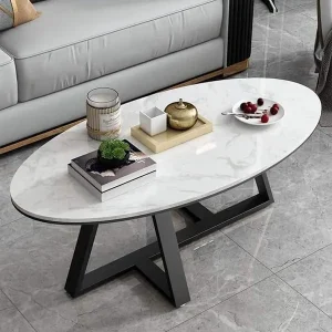 Bàn trà oval mặt gỗ MDF chân sắt sơn tĩnh điện - BTVP42