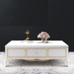 Bàn trà tân cổ điển màu trắng kẻ chỉ vàng - BTVP48