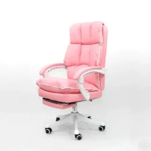 Ghế xoay thư giãn bọc vải nệm hồng, có gác chân kéo, chân xoay trắng - GXVP19
