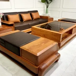 Sofa Góc Chữ U Gỗ Đỏ phối da cao cấp tinh tế - SFGVP10