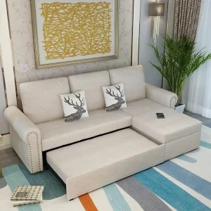 Sofa giường kéo chữ L đa năng màu kem, khung gỗ bọc nỉ cao cấp - SGVP10