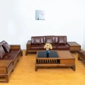 Sofa gỗ mun đệm lưng bọc da - SFGVP09