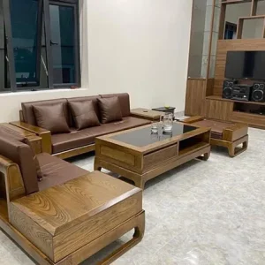 Sofa gỗ sồi nga đệm ngồi bọc da cao cấp - SFGVP11