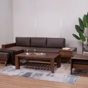 Sofa gỗ tần bì hình chữ L bọc da - SFGVP02