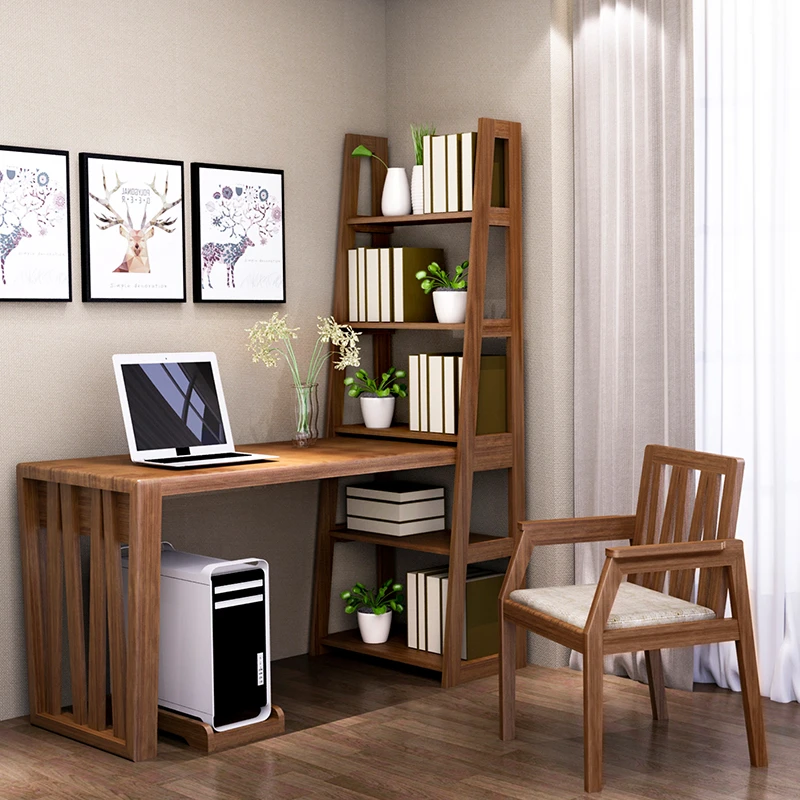 Bàn làm việc bằng gỗ liền giá sách bên cạnh Bàn làm việc bằng gỗ liền giá sách bên cạnh