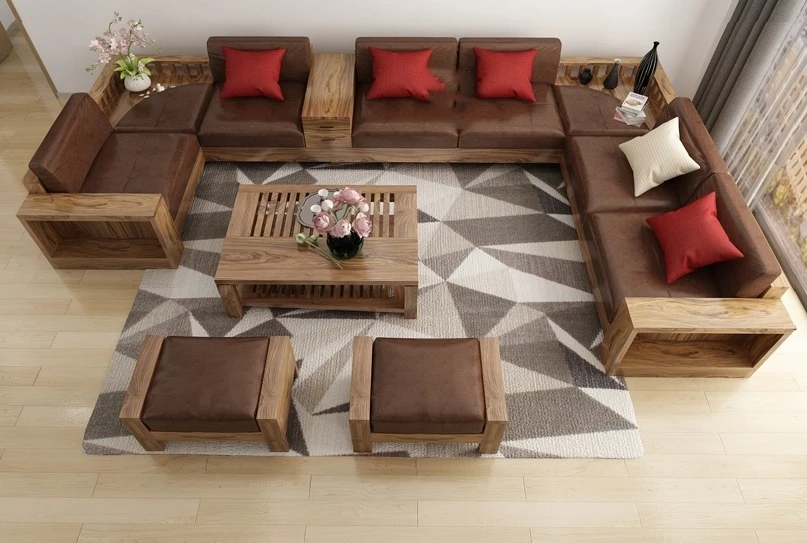 Sofa góc chữ U được làm từ chất liệu gỗ óc chó tự nhiên - SPGVP13 Sofa góc chữ U được làm từ chất liệu gỗ óc chó tự nhiên - SPGVP13