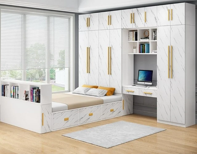 Tủ quần áo bố trí thêm kệ tivi Tủ kết hợp giường nằm tiện lợi