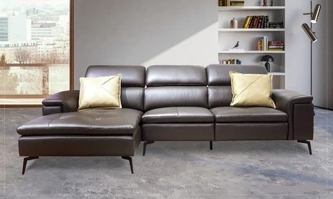Ghế sofa da bò nhập khẩu màu nâu 2m7 Ghế sofa da bò nhập khẩu màu nâu 2m7